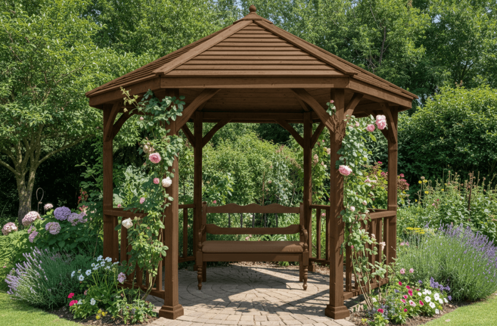 Wooden Bench & Gazebo